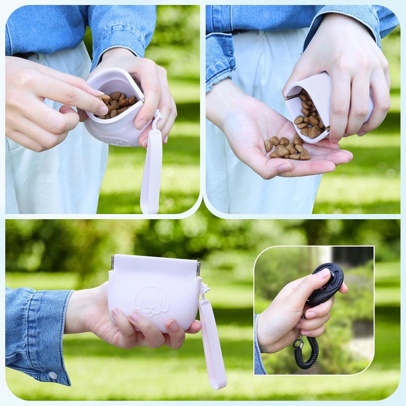 WALLFID Silicone Dog Treat Pouch, Auto Closure, with Pet Training Clicker, Walking Bag for Dog and Cat, Pocket Size, Easy to Clean, Odorless, Travel Walking Bag (Light Purple) - Image 5